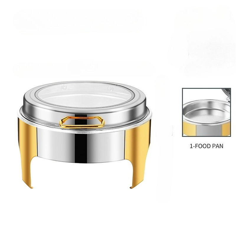 TEMU 6l Golden Round Stainless Steel Buffet Warmer Featuring A Glass Lid, Stylish, Safe, And Long-lasting Chafing Dish Ideal For Catering Events