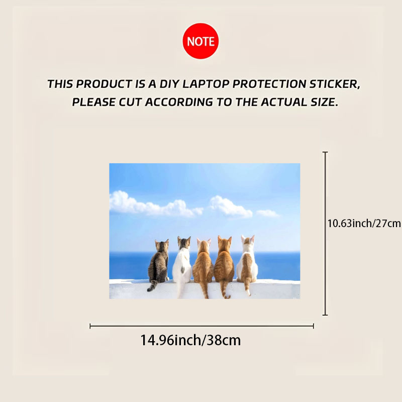 adesivo 2d piatto, 1 pz, motivo con silhouette di   gattini carini che guardano  , pellicola     universale per laptop da 12.1, 13, 13.3, 14, 15, 15.4, 15.6 pollici, adesivo universale per rivestimento netbook, decalcomania adesiva per rivestimento laptop, 2d piatto