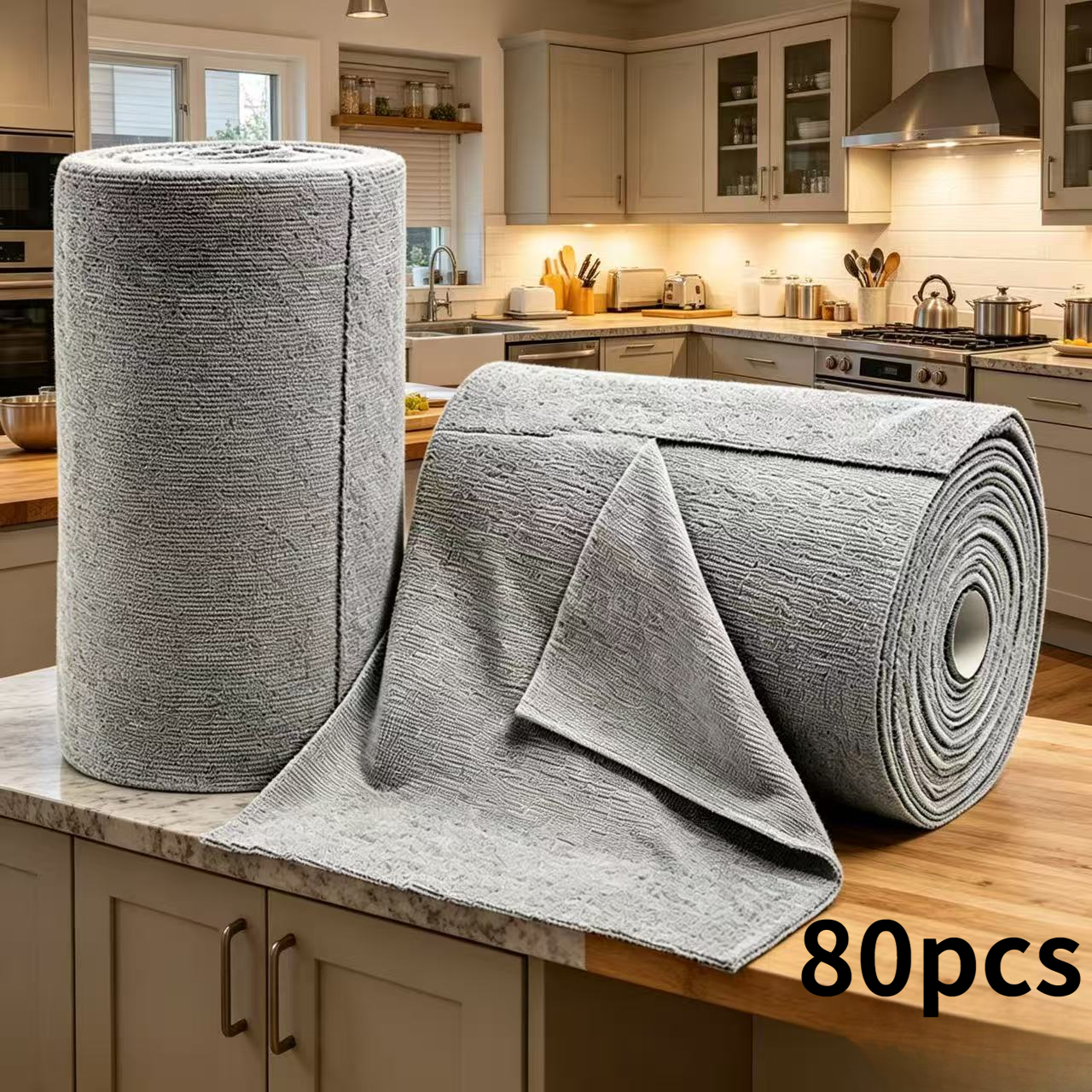 Image of 80pcs Kitchen Tear-off Towel Rolls, Multi-functional Microfiber Cleaning Cloth Rolls, Reusable Kitchen, Household, And Car Wiping Cloths, Suitable For Kitchens, Windows, Cars, And Cups