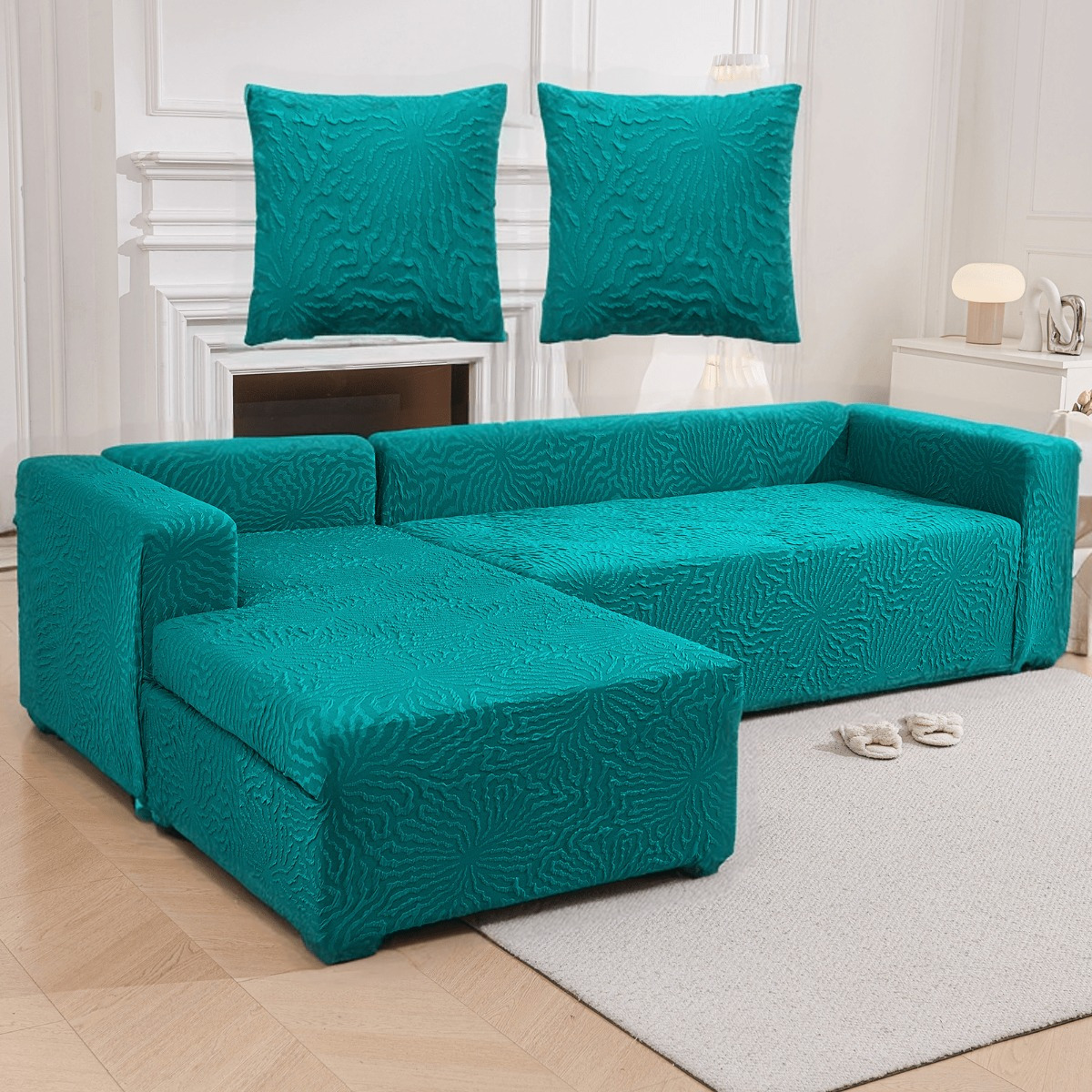 TEMU Topchances L-shaped Sunflower Sofa Cover With 2 Pillowcases, Durable Stretch Jacquard Fabric, Elastic Edges For 3+4 Seater , Room Daily Decor