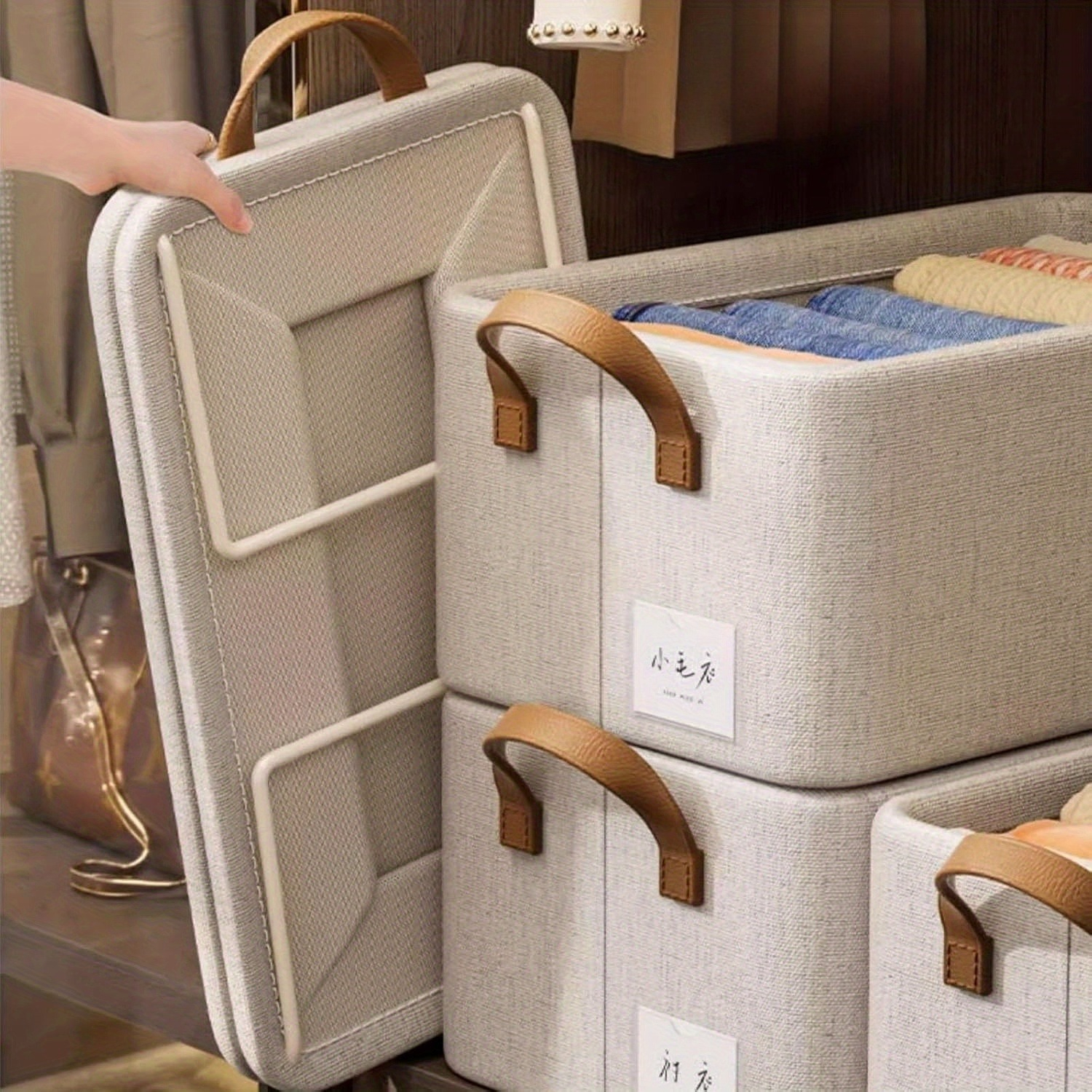 3 Pack Storage Baskets, Storage Boxes For Shelves, Closet Organizers, Baskets For Shelves, Large Foldable Wardrobe Boxes, 47 X 28 X 20cm, Shelf Baskets