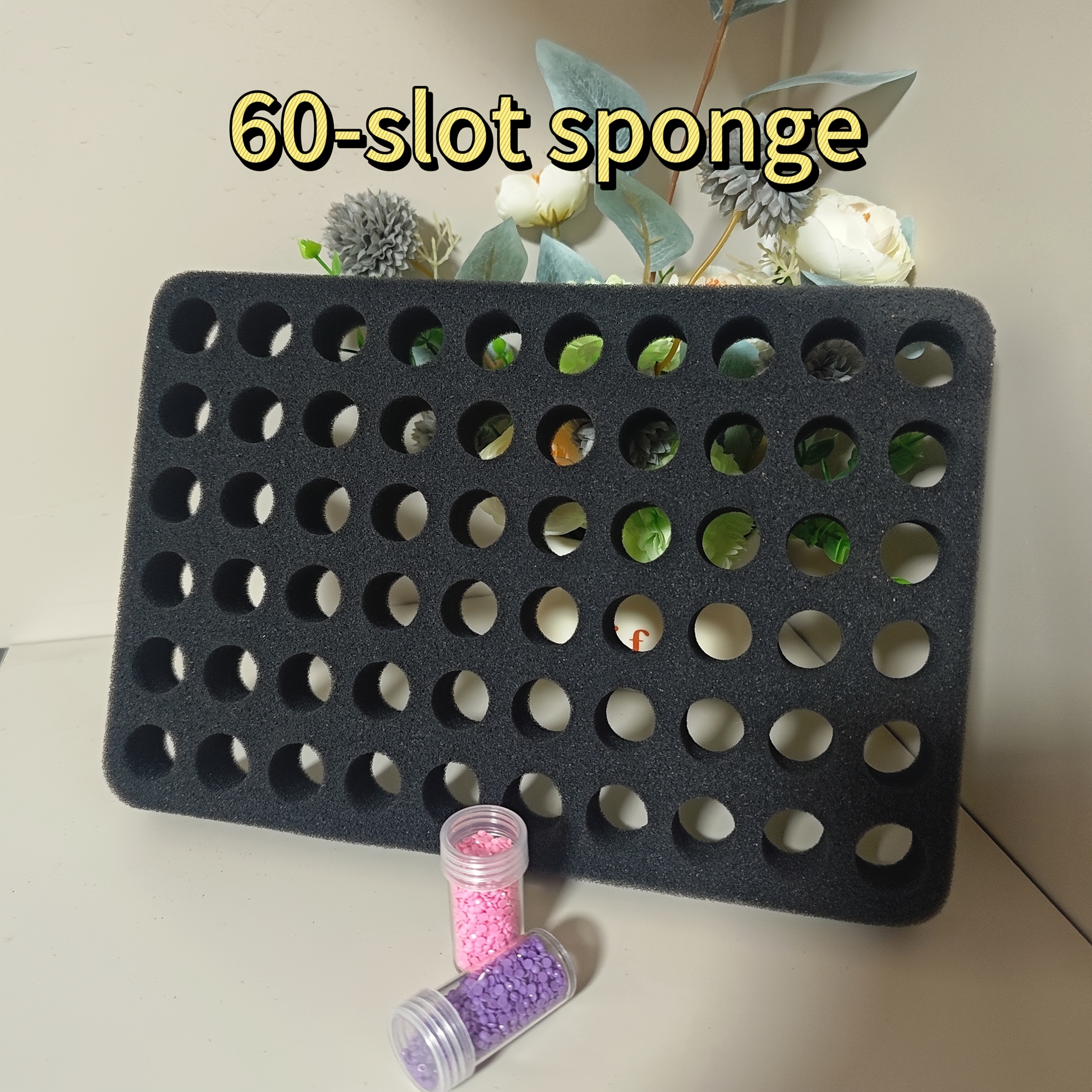 TEMU High-density Foam Storage Sponge With 30/60/80 Holes Is An Tool For Organizing Diamond Painting Tools, Paints, Nail Polish, Essential Oil