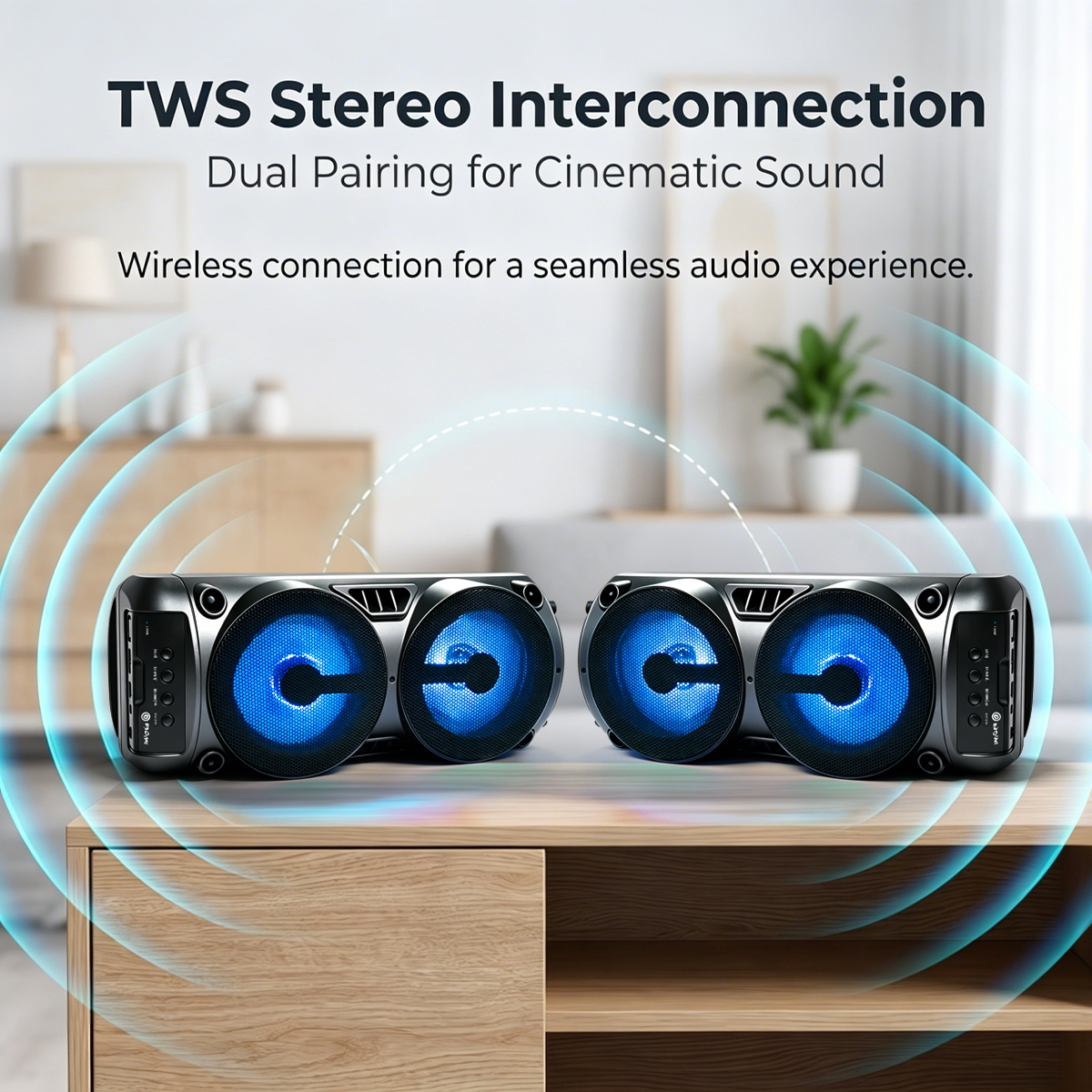 TEMU 9700hz Wireless Portable Party Karaoke Speaker, Dual 3 Inch Drivers, Disco Led Light, Pa System, Tws Usb Tf Aux Fm, Built-in Eq, With Stand,