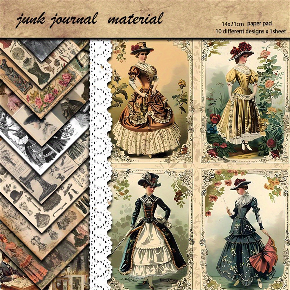 

10sheets Large Size Retro Shop Material Paper Journal Decoration Diy Tools Student Stationery Arts Crafts