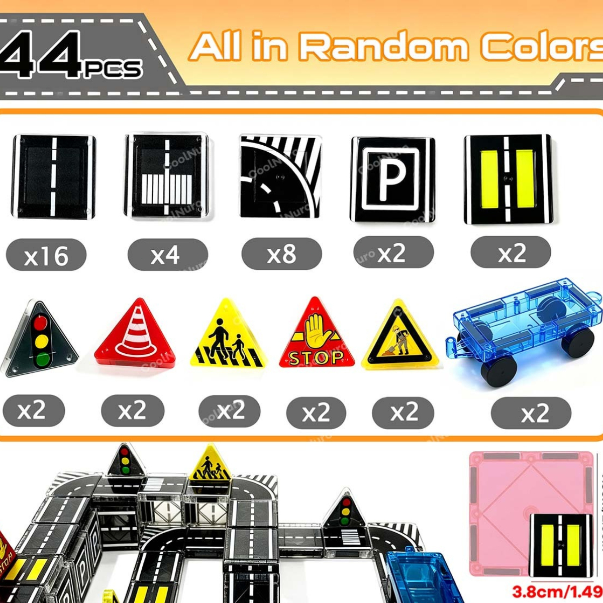 24/44pcs Magnetic Building Blocks Road Set for Kids