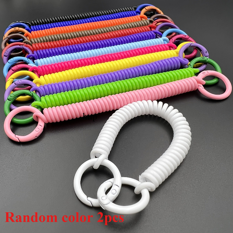 2pcs Colorful Plastic Spring Rope Keychains | With Rings, Anti-loss Phone Rope For Men, Id Card Sleeve, Random
