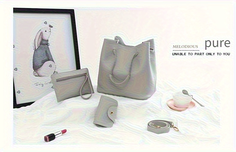4pcs womens fashion crossbody bag set including handbag wallet card holder and bucket bag elegant shoulder backpack versatile tote with large capacity design ideal for travel work and casual use details 6