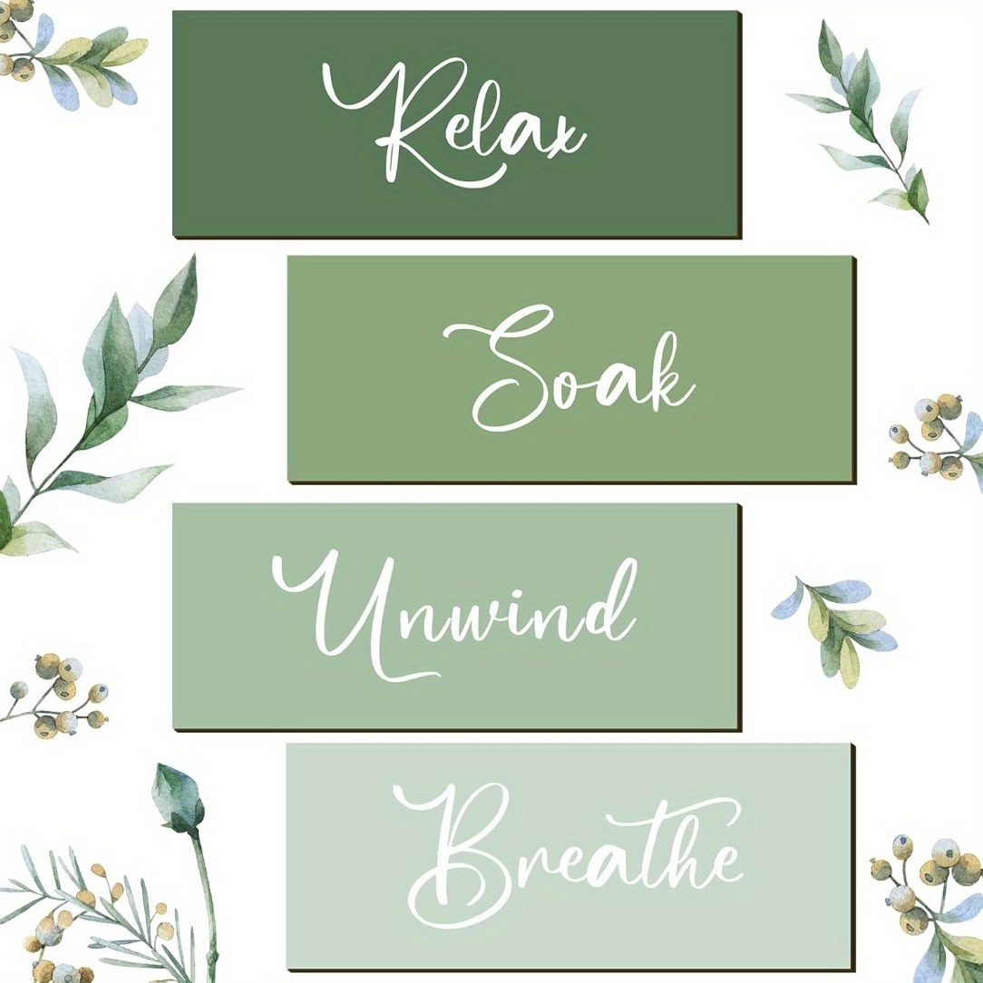 4pcs frameless sage green bathroom wall decor relax soak   breathe papers word sign green hanging bathroom wall art vintage rustic decoration for farmhouse home laundry spa   10inches 0