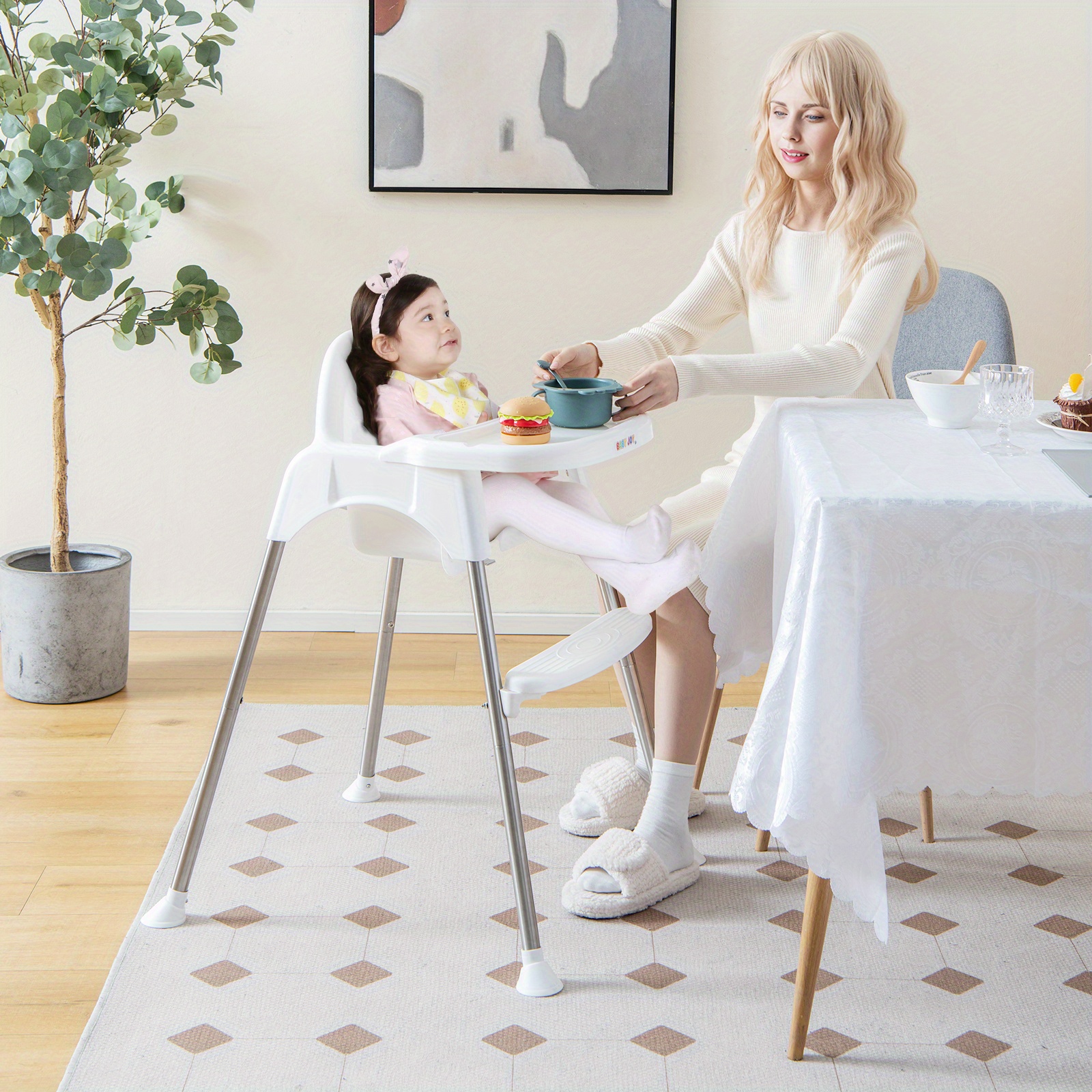COSTWAY 4-IN-1 High Chair for Feeding And Dining with Dual Trays in White - Image 10