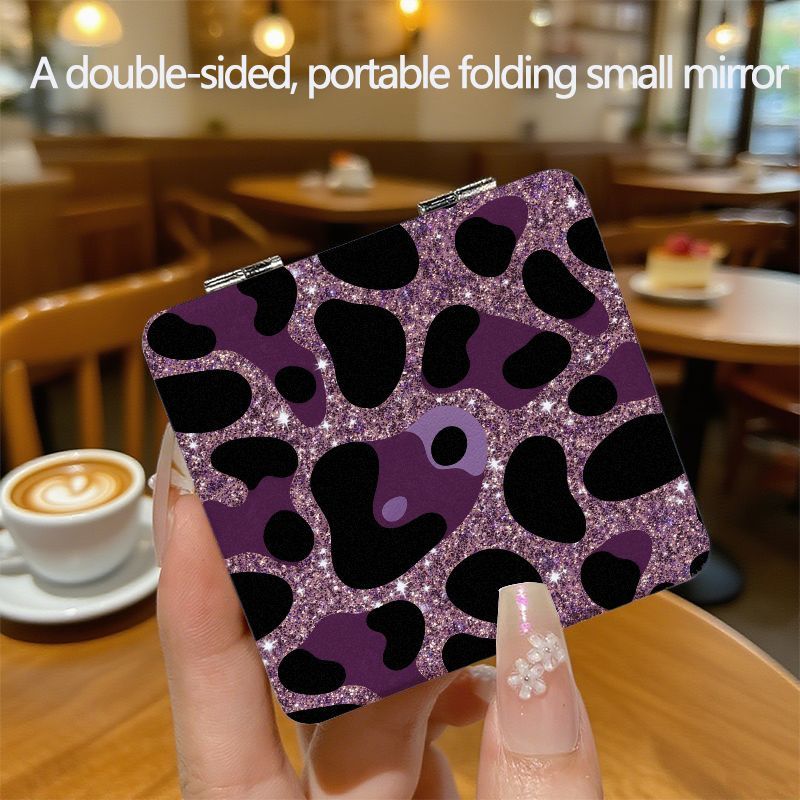 TEMU Square Compact Mirror European And Makeup Mirror Portable Mini Handheld Mirror Student Cute Cartoon Women's Dual-sided Folding Magnifying Makeup