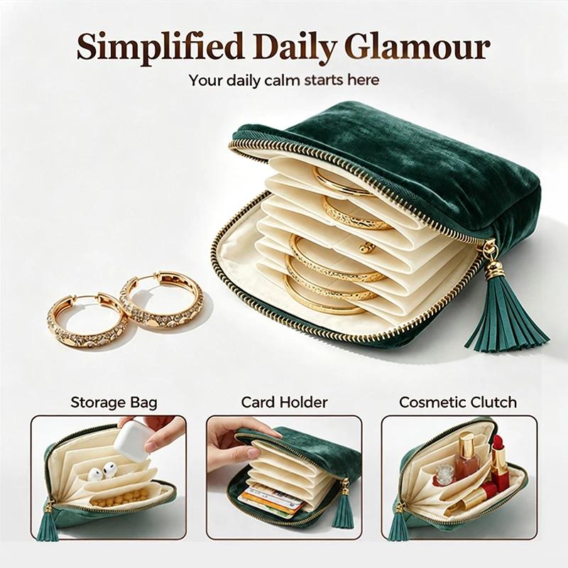 2pcs Set Velvet Travel Jewelry Bag with Postcard