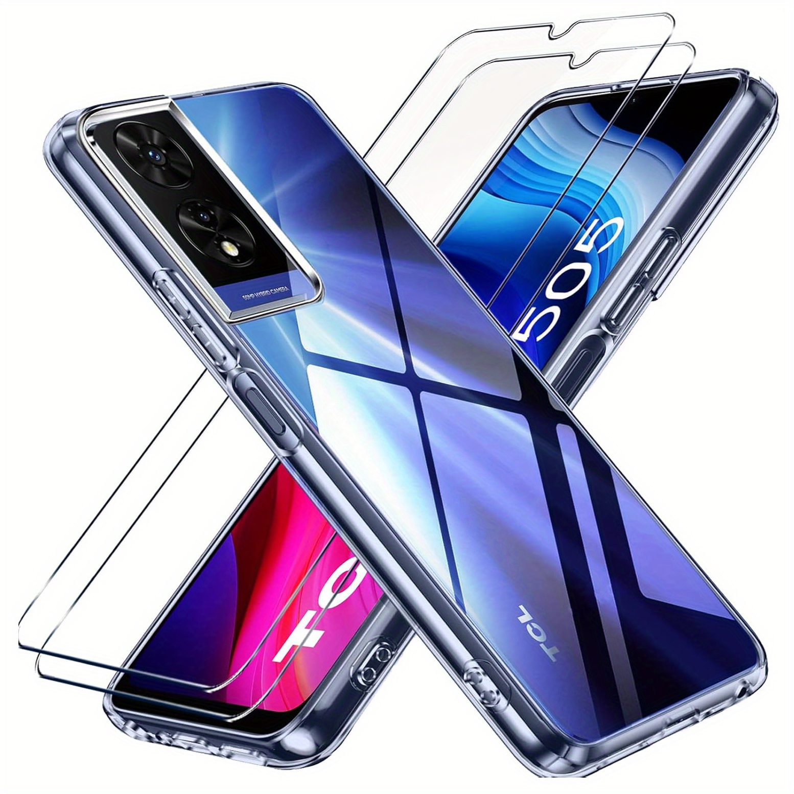 TEMU Phone Case - Slim Transparent Protective Cover For Tcl 505, Including 2 Tempered Glass Screen Protectors