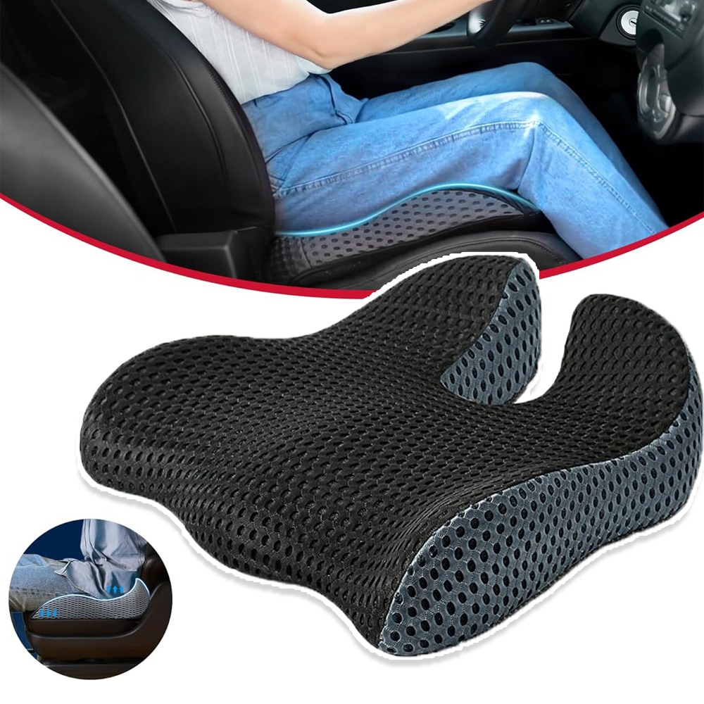 Image of Car Seat Cushion, Visibility With Wedge Design, , Non-slip Base, Breathable Mesh Cover, Memory Foam For Long Car Truck Van Motorhome