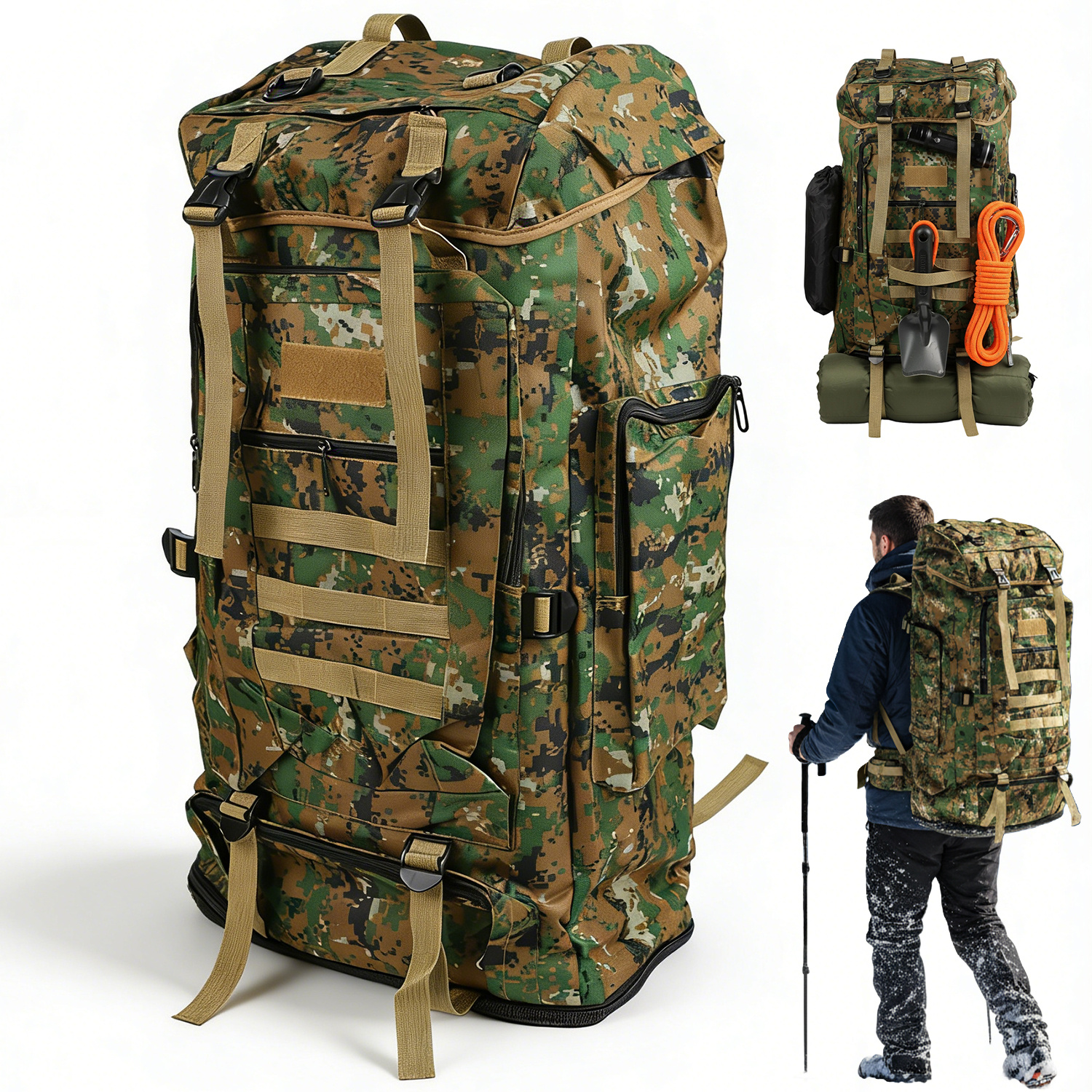 100l Large Capacity Expandable Backpack Ergonomic Shoulder Straps Outdoor Pack For Hunting Camping Hiking