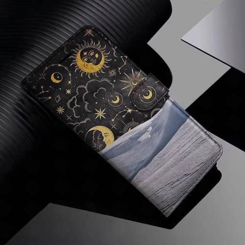 phone case moon magnetic flip wallet case featuring a card holder stand compatible with for iphone models 5 through 16 including pro and max