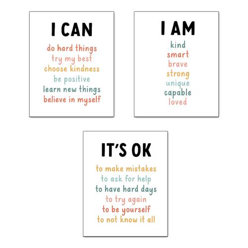 immagine dell'articolo 2D Flat, 2D Flat, Set di tre poster motivazionali con affermazioni per l ispirazione quotidiana, per migliorare l in nidi, case, sale giochi e camere da letto. stampa misura 20.32X25.4 non fornita con cornice.