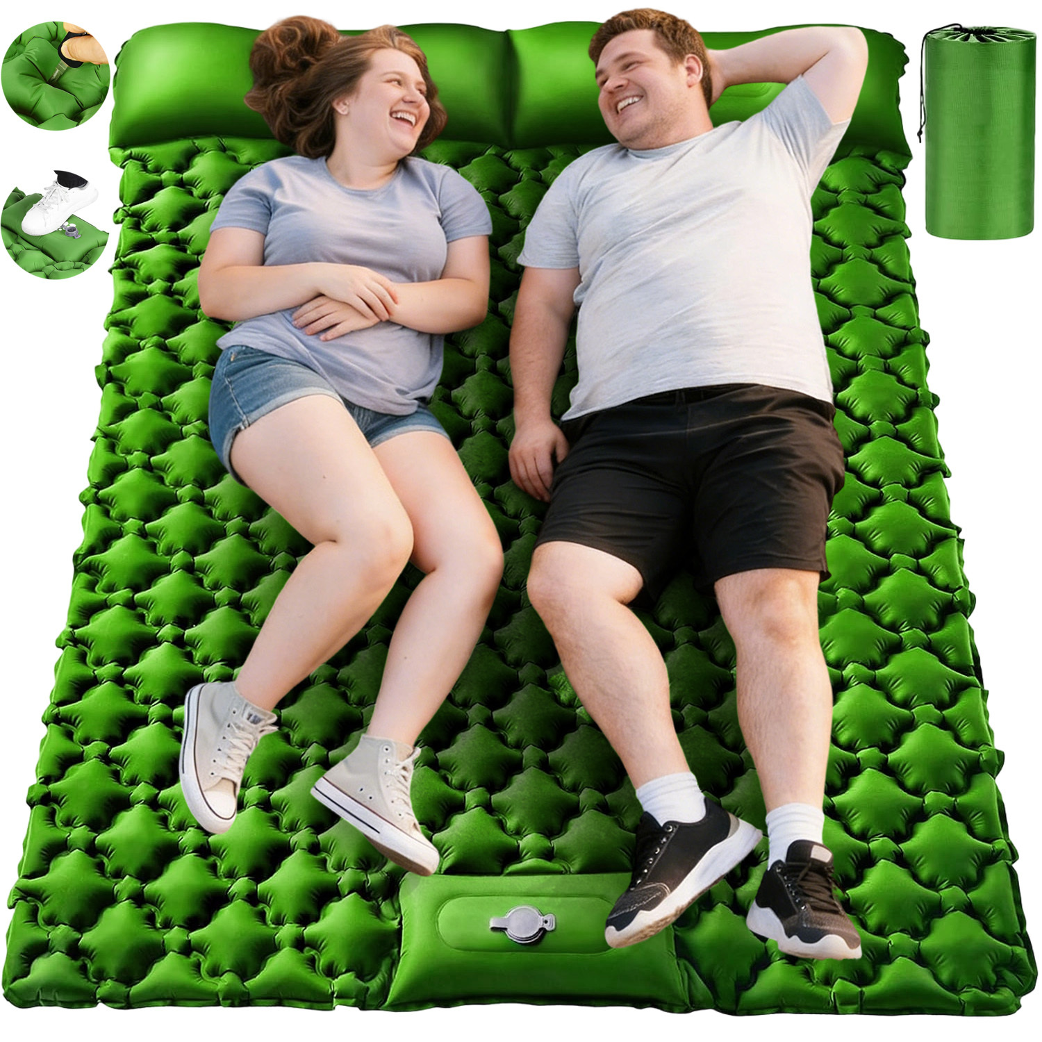 Portable Double Self-inflating Camping Sleeping Mat, Thick Pad With Integrated Pillow & Foot Inflator For Outdoor Hiking Trips