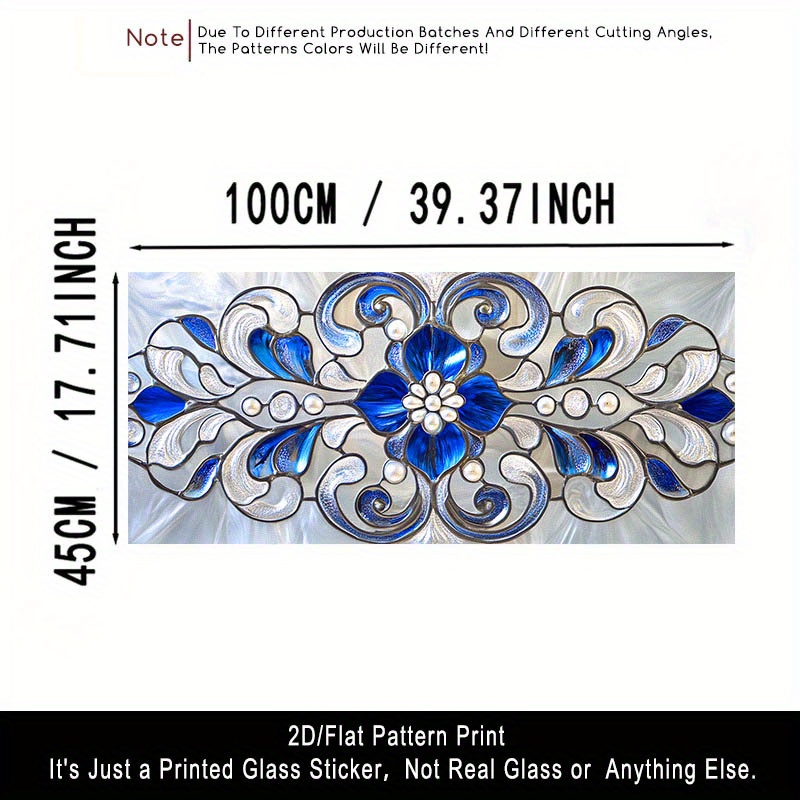TEMU 2d/flat 1pc Frosted Glass Window Film Blue Floral Vine Pattern, Translucent Pvc Absorbent Glass Door And Window Decoration, Reusable Removable