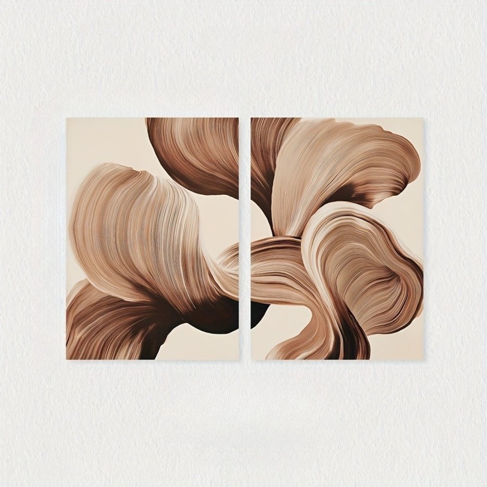 TEMU 2d Flat, 2pcs Frameless, Brown Abstract Line Art Prints, Simple Wall Art, Modern Home Art, Decor, Neutral Decorative Posters