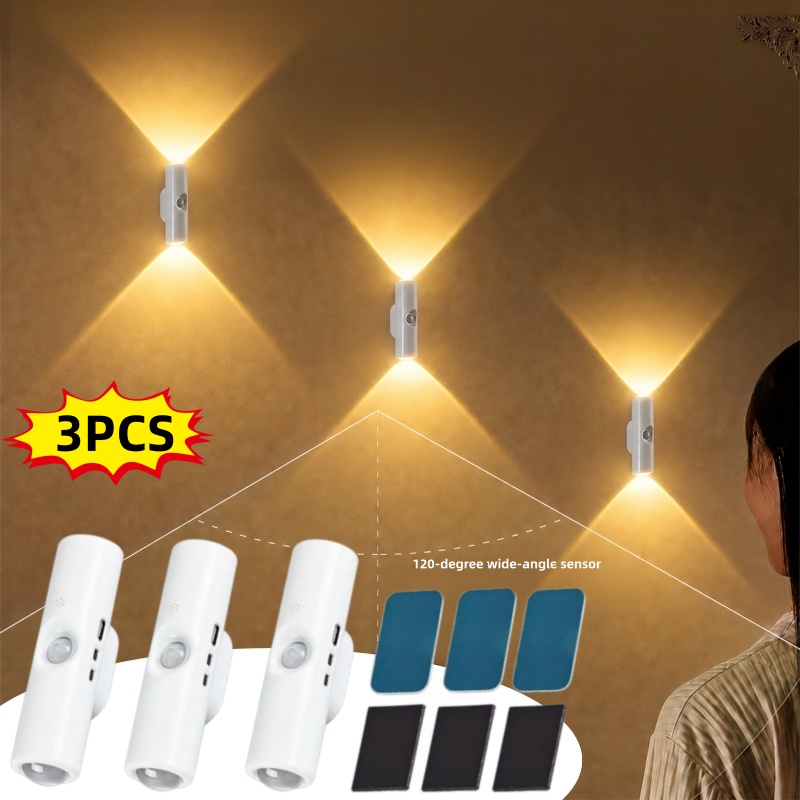 Image of 3pcs Magnetic Punch-free Cat Eye Sensor Night Light, Activated By , Usb Rechargeable, Suitable For Bedrooms, Corridors, And Entrances, Cozy Atmosphere Night Light For Home Use