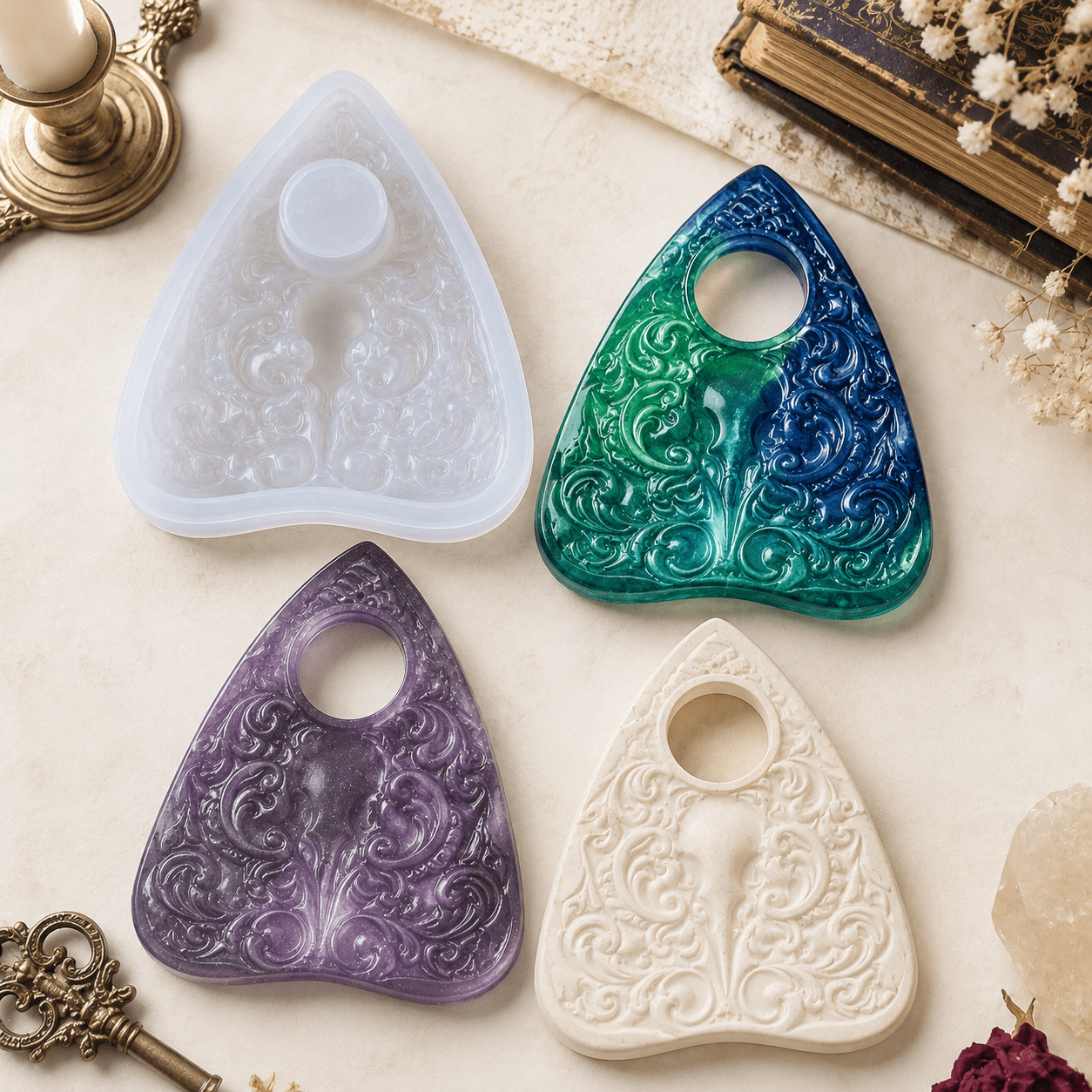 TEMU Embossed Baroque Silicone Resin Molds, Resin Jewelry Mould, Suitable For Epoxy Resin, Candle Wax, Soap Base & Plaster, Handmade Craft Tools For