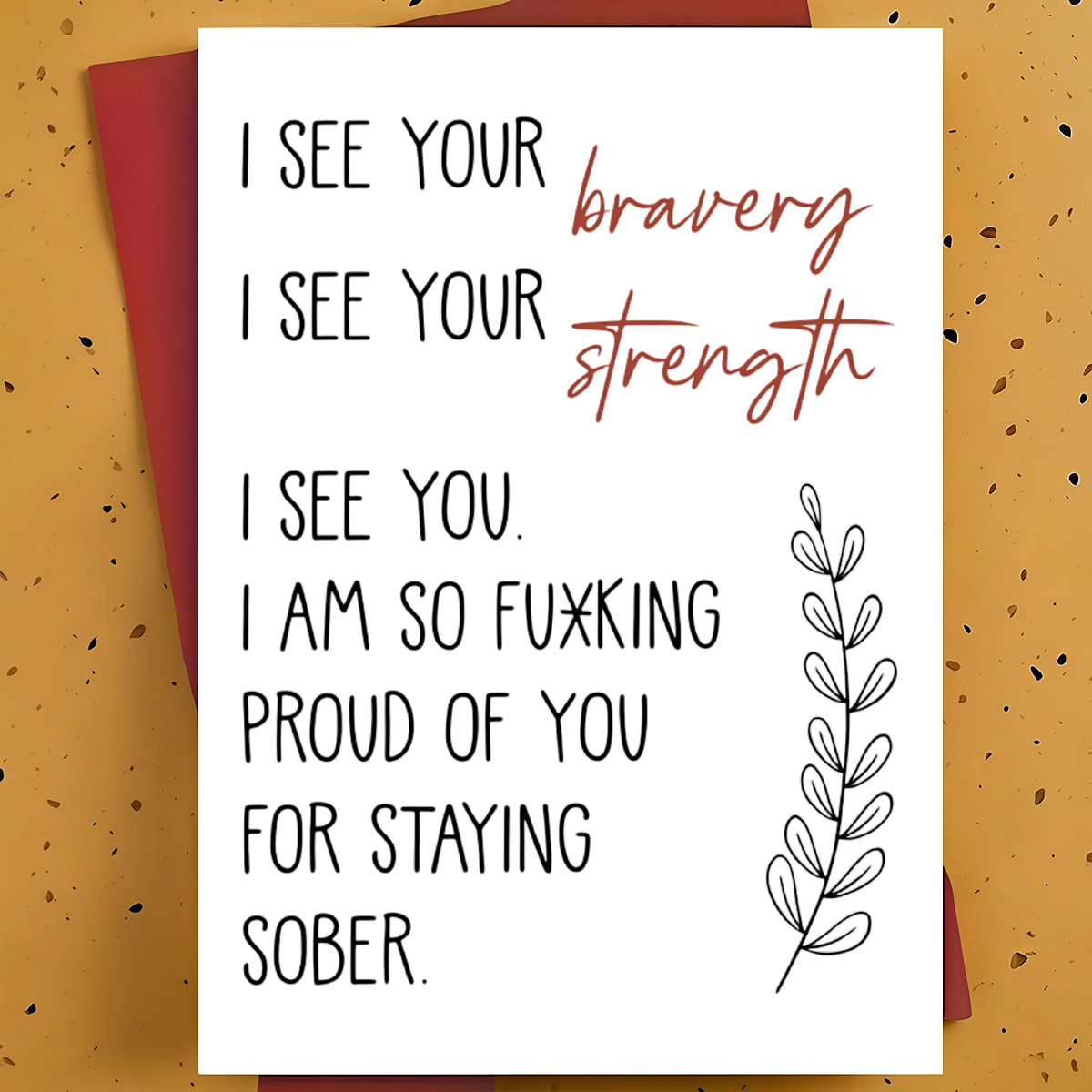 TEMU 1pc Sobriety Milestone Greeting Card For , Partner, Sibling – Line Art Foliage , Supportive Card, With Envelope