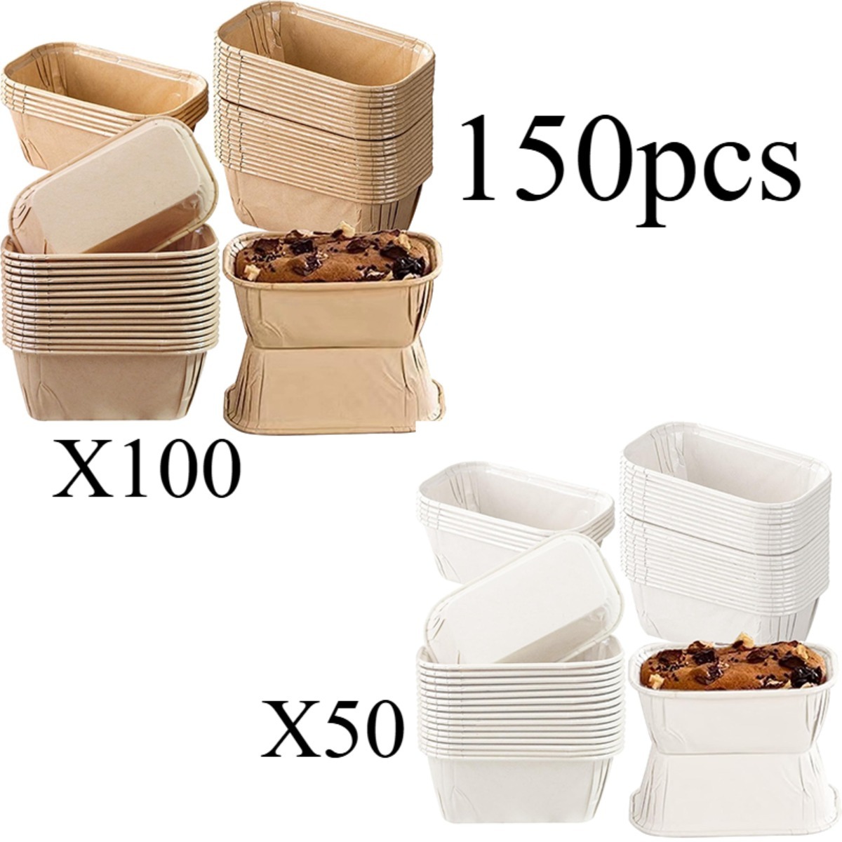 TEMU 150pcs Mini Loaf Cake Cases, Rectangular Greaseproof Paper Cupcake Liners, Mini Paper Loaf Cases, Greaseproof Moulds For Baking Muffins Bread–