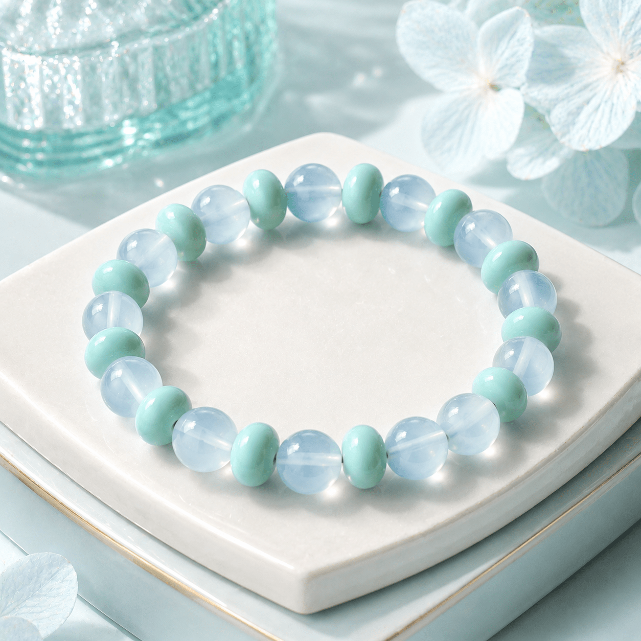 Lucky Bead Bracelet with Moonstone & Mint Green Beads