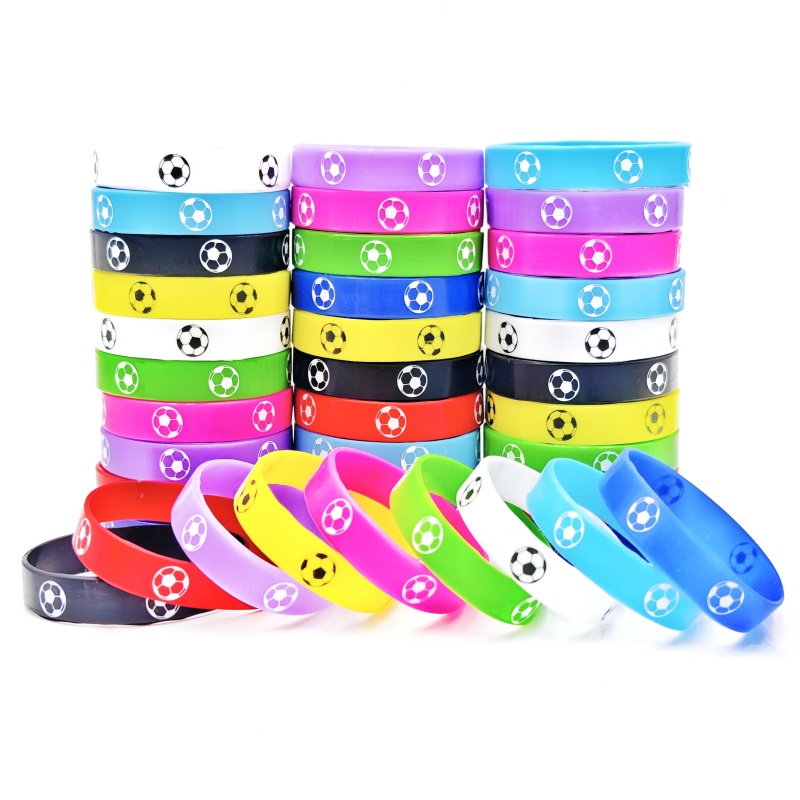 TEMU a 40pcs/ Pulsera de silicona de fútbol de moda con estampado de deportivo, pulsera de para hombres y mujeres, tamaño 5.5 cm, regalo de joyería,