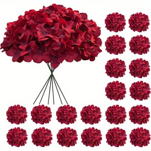 20pcs dark red artificial hydrangea flowers bulk 6 7 realistic like petals removable stems for wedding arch valentine s day decor arrangements durable plastic hand unfading flower decorations event styling elegant unfading petals bridal decor