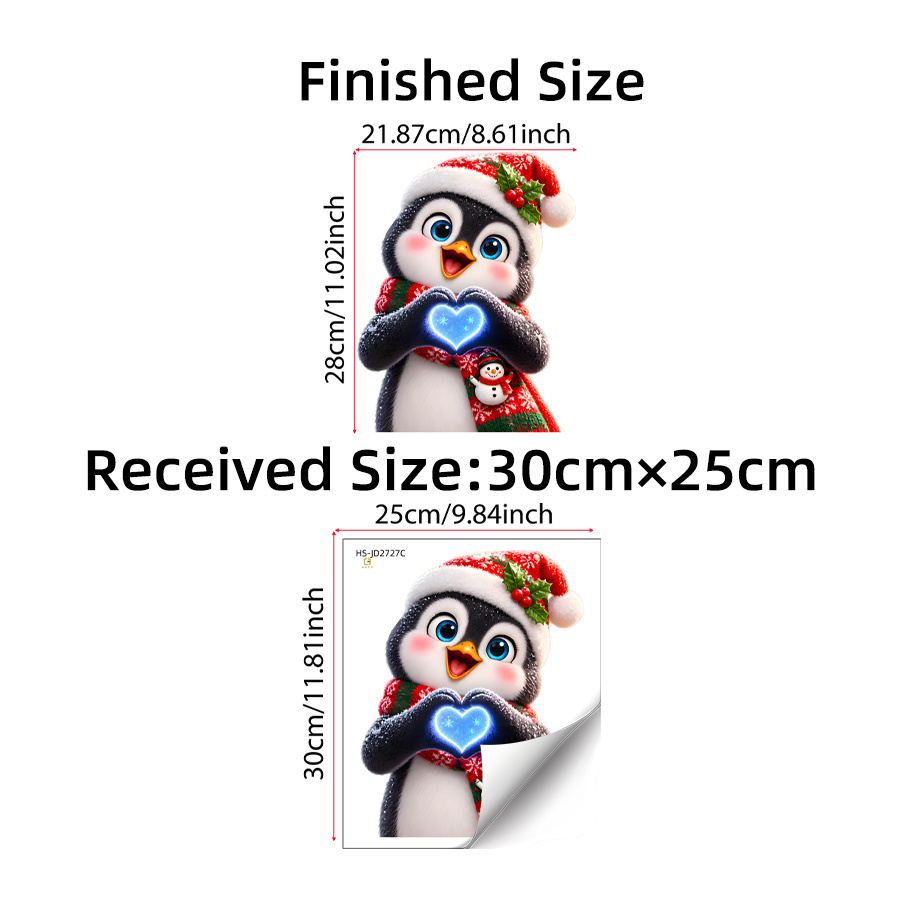 TEMU Cute Penguin Making Glowing Heart Gesture Static Cling Window Stickers, Xmas Penguin With Santa Hat Scarf, Snowman Decor For Café Holiday Party