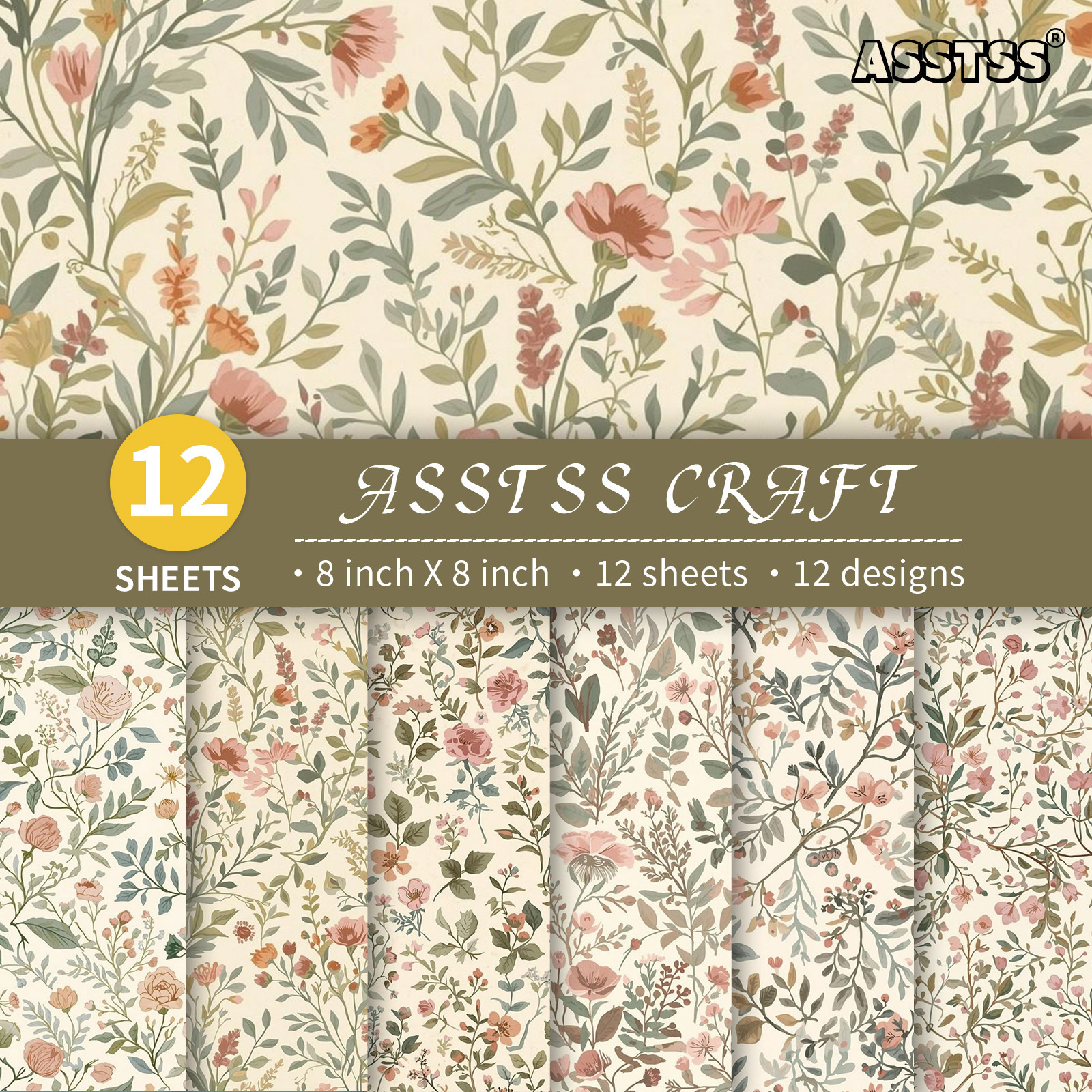 TEMU Bloc de papier de scrapbooking ASSTSS 12 feuilles - Papier cartonné épais adapté au journaling, feuilles de support rétro et à petites fleurs