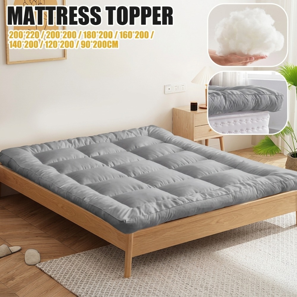 8cm Mattress Topper With 800 Gsm -, Breathable & Comfortable For , Machine Washable With Strong Elastic Bands