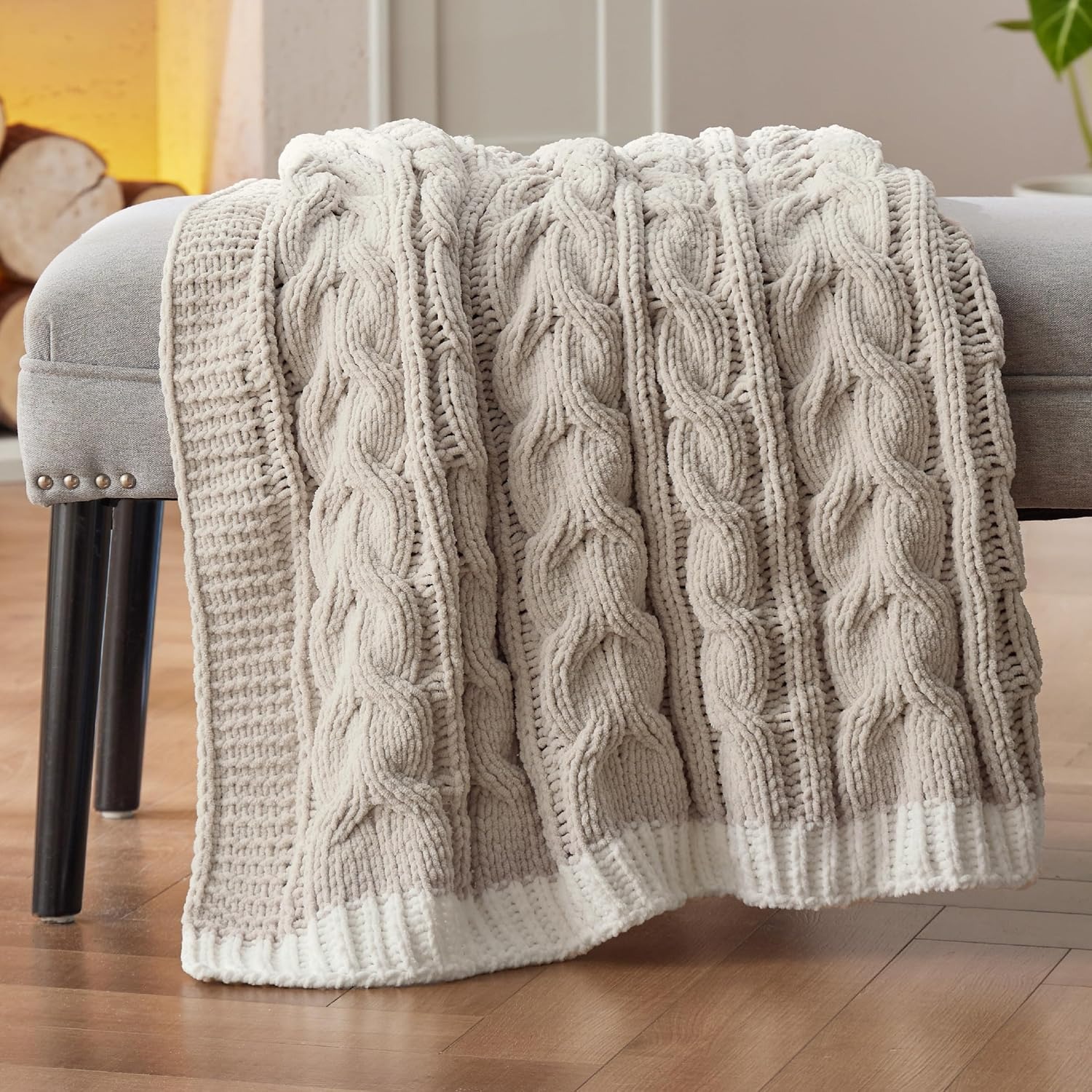 

Bedsure Cable Knitted Blanket For Couch, Chenille Chunky Knit Throw Blanket - Soft And Bedding Blanket For Winter