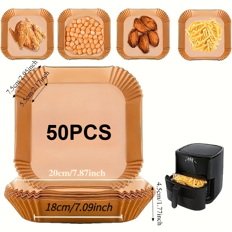 TEMU per friggitrice ad aria, 50 fogli - Universale per e microonde, carta da antiaderente - Non rivestita, resistente alle alte temperature, uso e ,