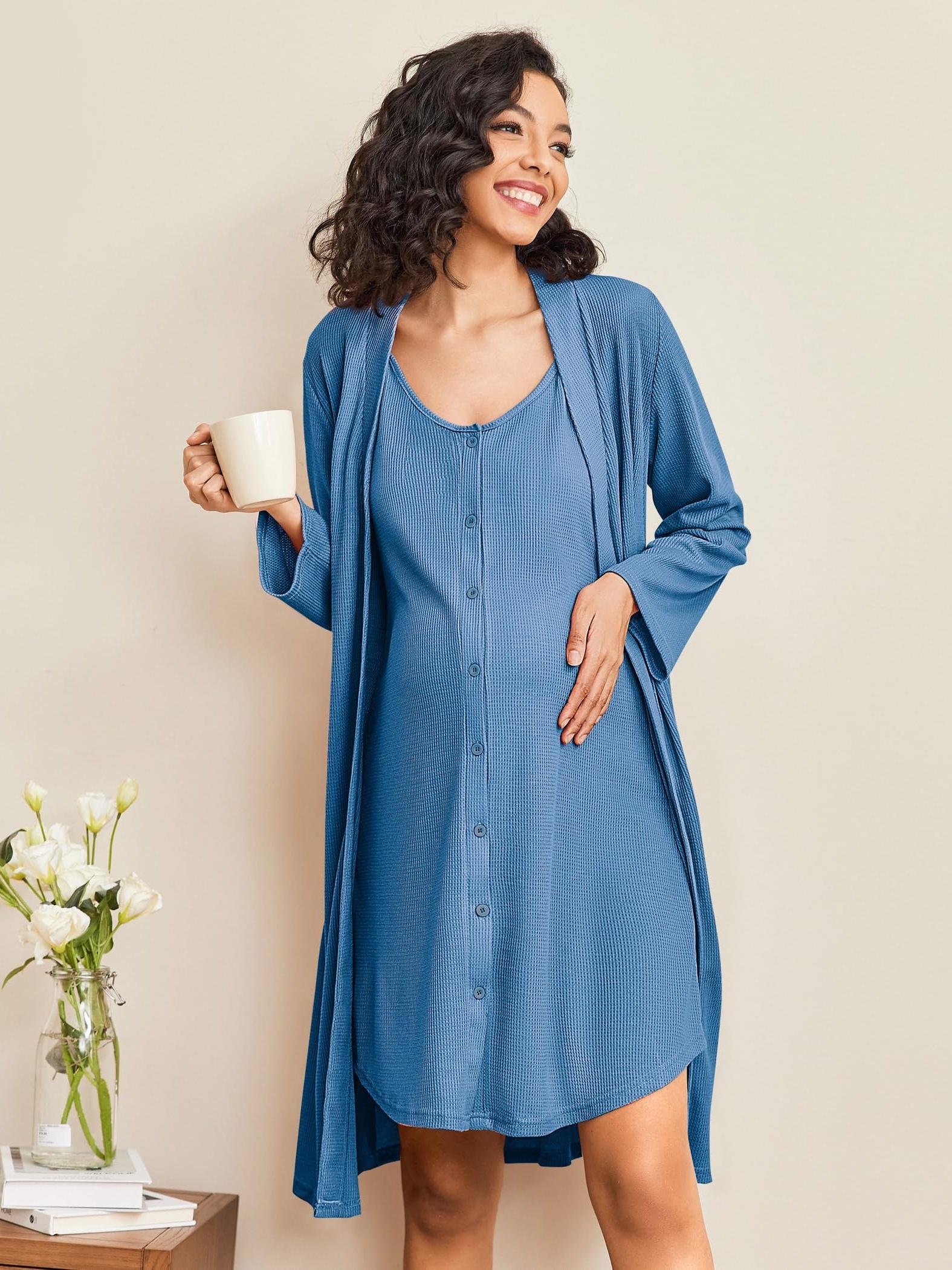 maternity care clothes robe set 2pcs waffle nursing Temu