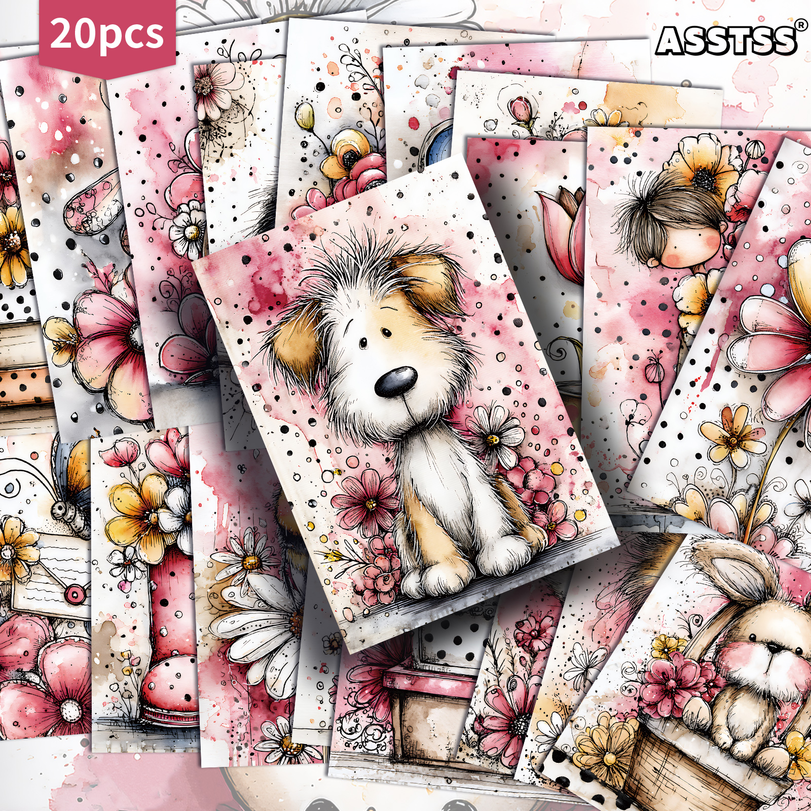 TEMU Lot de 20 cartes cadeaux ASSTSS Rétro Dessin Animé Animaux - Papier Journal Rétro 4X6 pouces, Illustrations Classiques, Cartes de Peinture