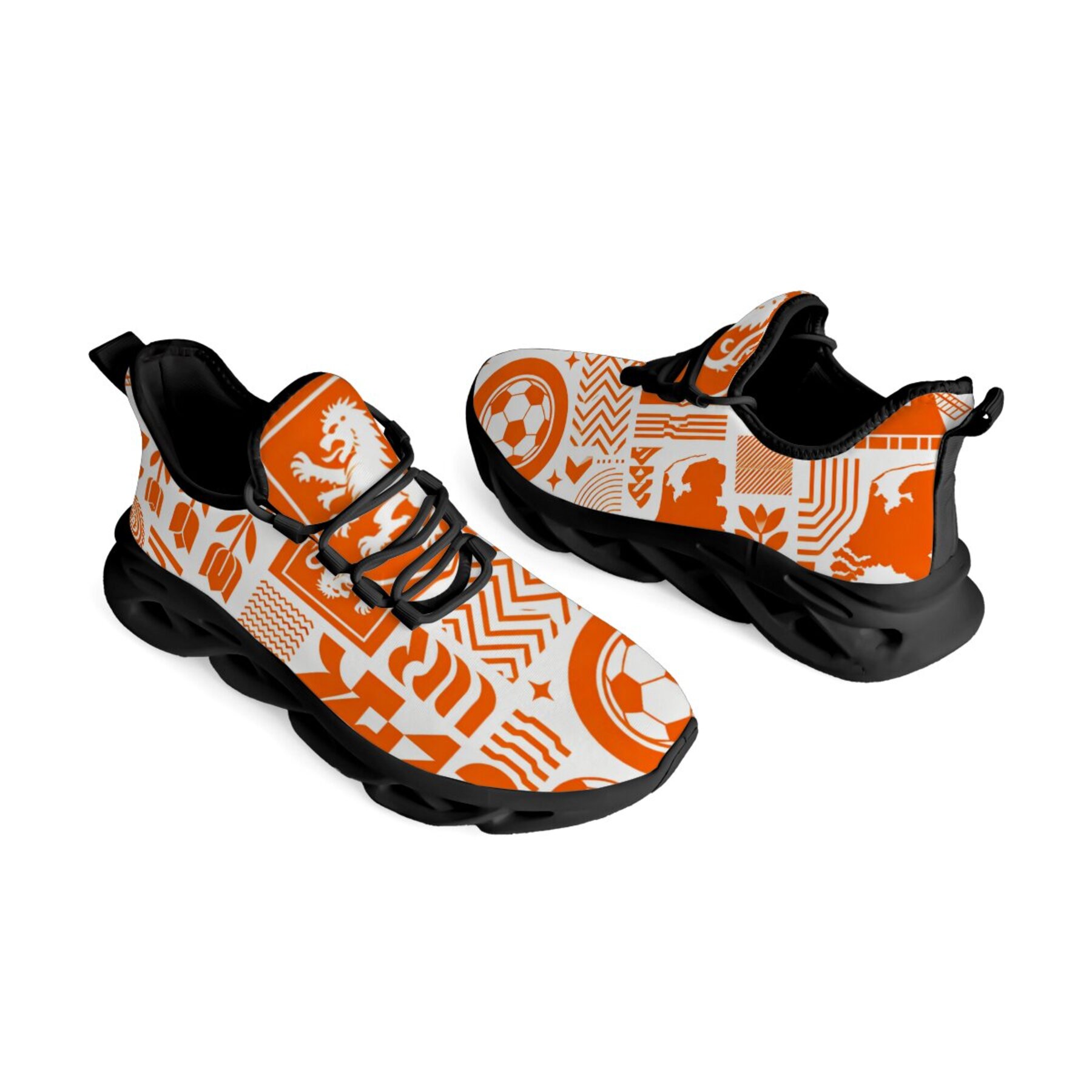 Twist Sole Adult Casual Running Shoes Orange Lion Badge, Dutch Historical Coat of Arms, EVA Midsole Soft Springy Cushioning, Campus Athletic Outfit Trendy