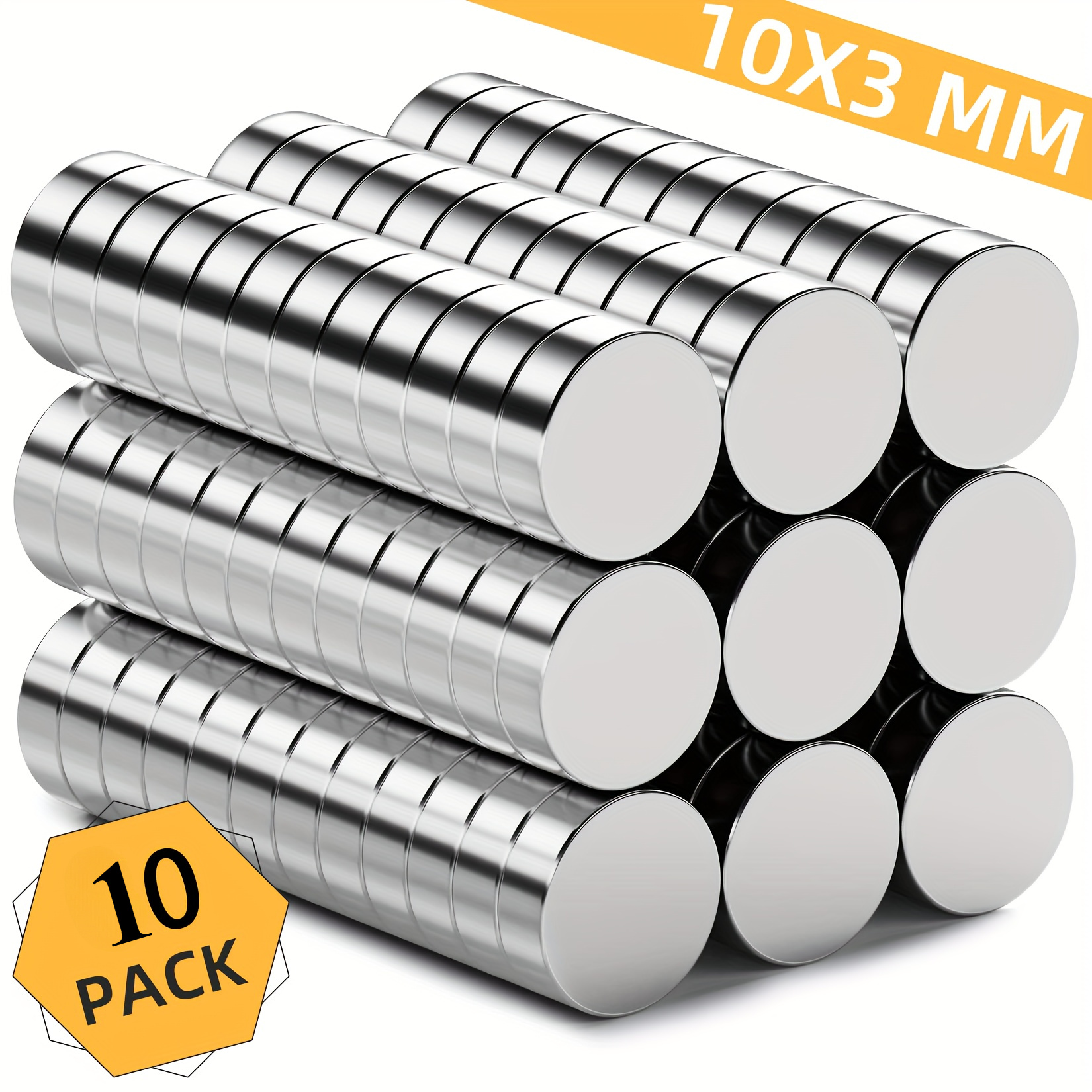 Image of 10 Circular Magnets With Dimensions Of 10 X 3mm, Approximately 4.41 Lb, Suitable For Small Bulletin Boards, Refrigerators, Magnetic Plates, And White Surfaces.