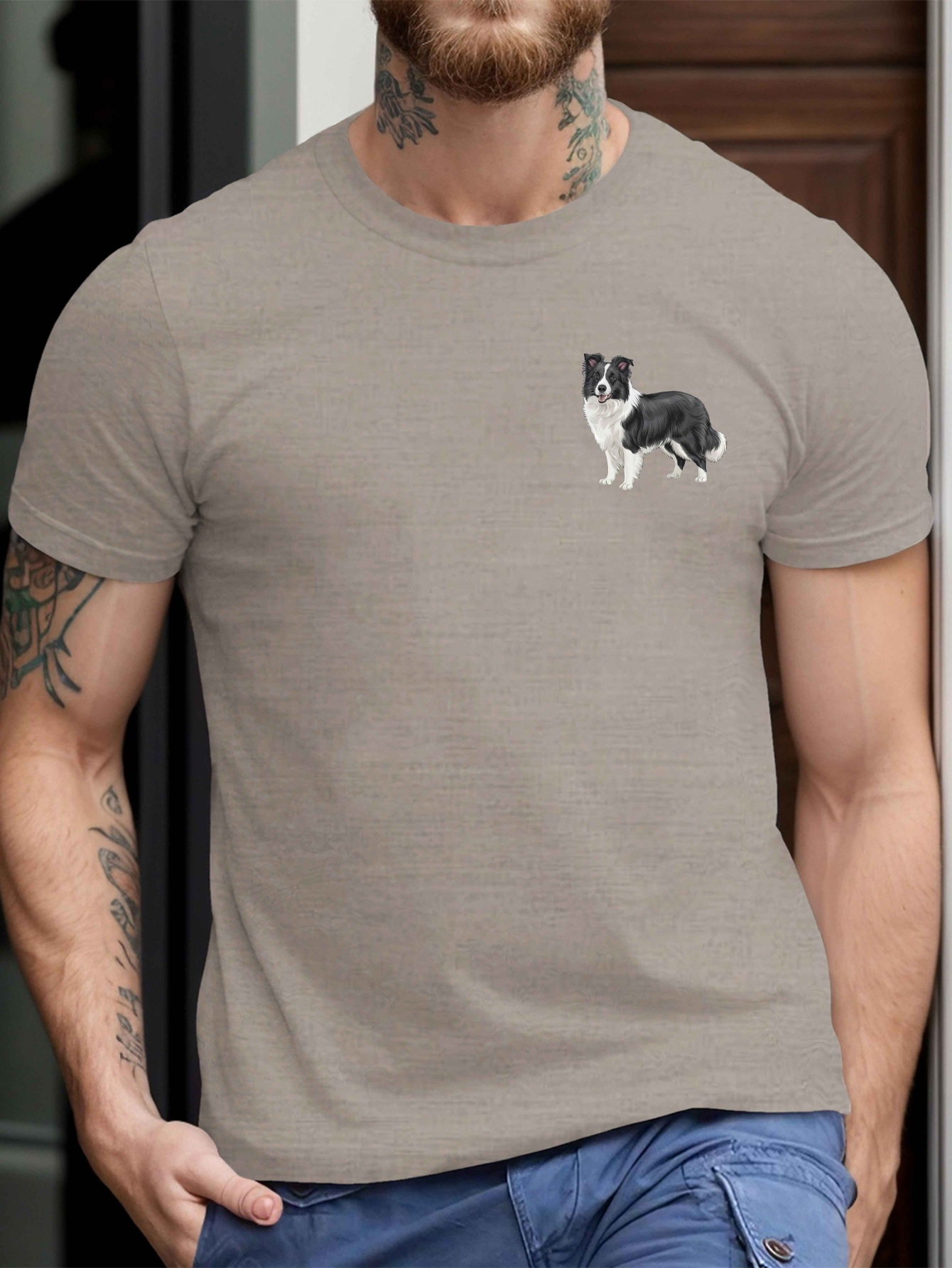 A Border Collie Dog Illustration Mens T-Shirt 100% Cotton