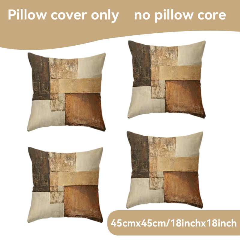 TEMU 4pcs Pillow Covers, - Style Pillowcases/cushion Covers, Distressed Color Block Abstract Pattern Decorative Pillowcases, Artistic Retro Theme, ,