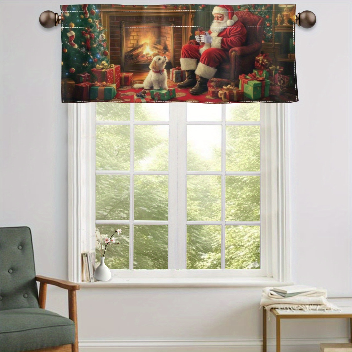 

1pc Christmas Valance Curtain, & Christmas Tree , Polyester , Rod , , For , , , , 160-180g, -, Printed, Hanging Rod Curtain