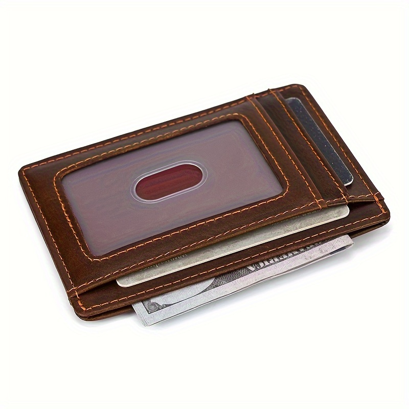 TEMU Ultra-thin Leather Card Holder In Minimalist Style, Vintage Handmade Genuine Top-grain Leather Portable Mini Card Pouch And Name Card Case