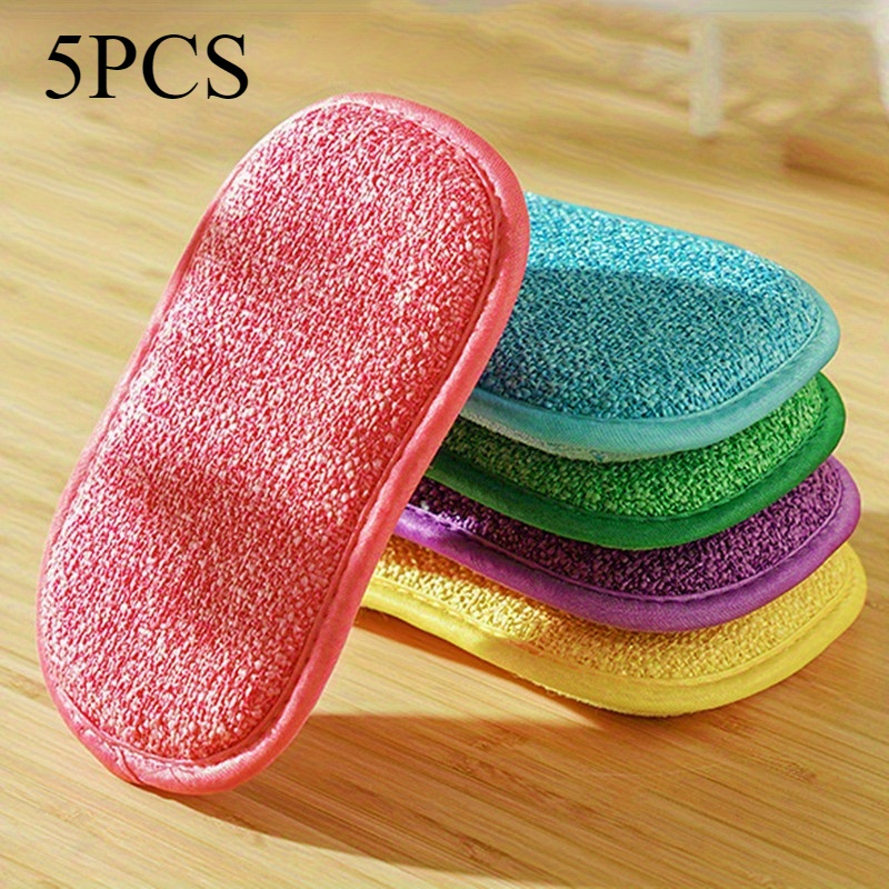 5pcs Microfiber Scrub Sponge - Non-scratch, non-stick, suitable for washing dishes and pots, durable cleaning tool, ideal kitchen use, suitable for home and restaurant, high quality material