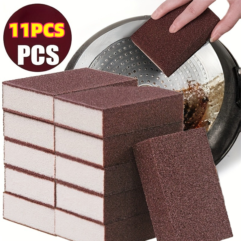 TEMU 11pcs Heavy-duty Sandpaper Sponge Scrubber Set – Heavy-duty Kitchen Cleaning Sponges For Removing Rust, Stains, And Burnt-on Residue; Powerful