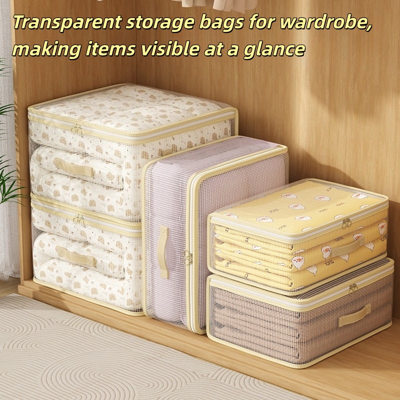 2pcs Large Foldable Travel Storage Bag, Clear Mesh Organizer Tote