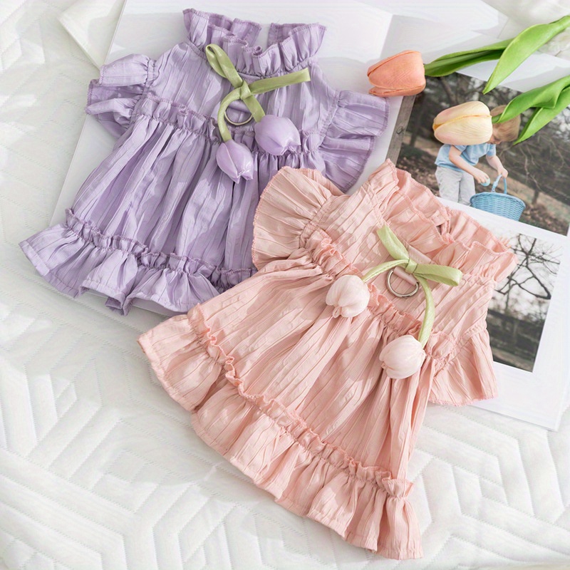 Spitzenkleid Für Kleine & Mittlere Hunde – Atmungsaktiv, Mit Blumenmuster & Schleife, 6 Größen