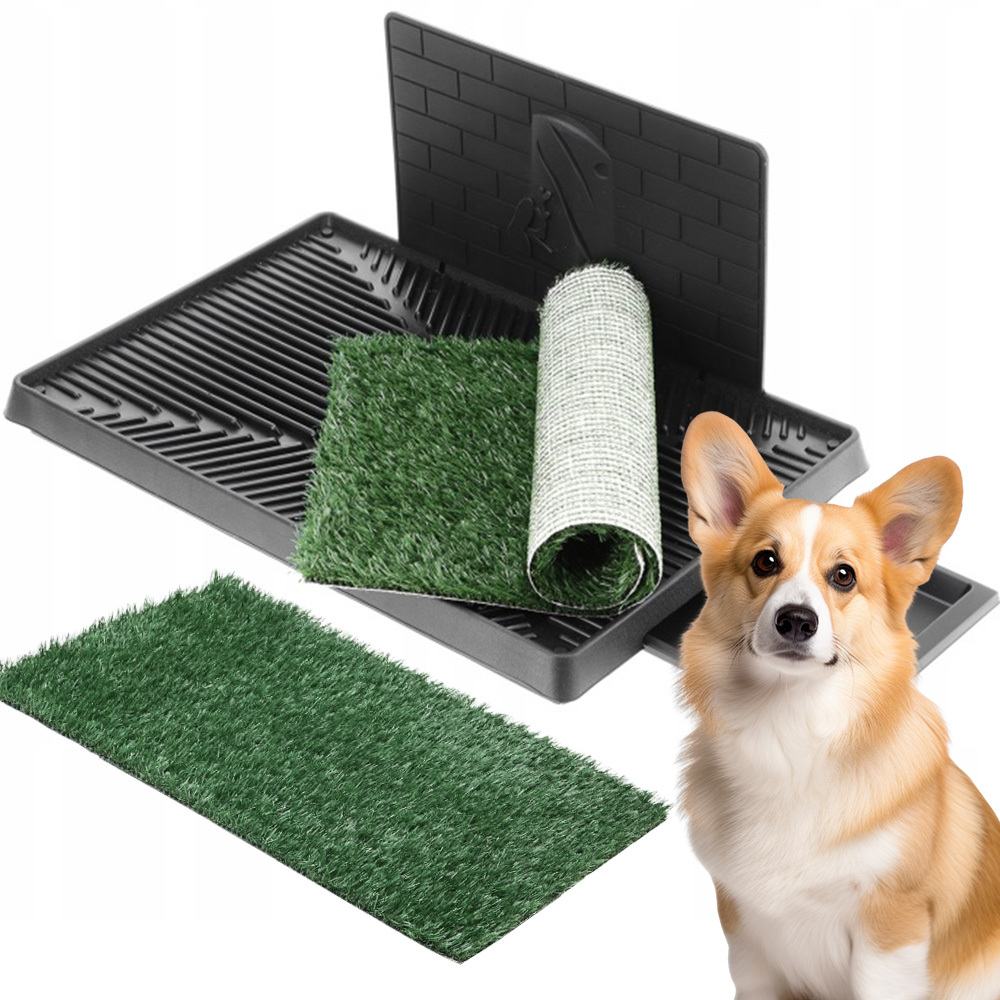 76 X 51cm Dog Grass Potty Tray 2.3l Pp Tray 2pcs Pe Grass Mats Pet Toilet Pad