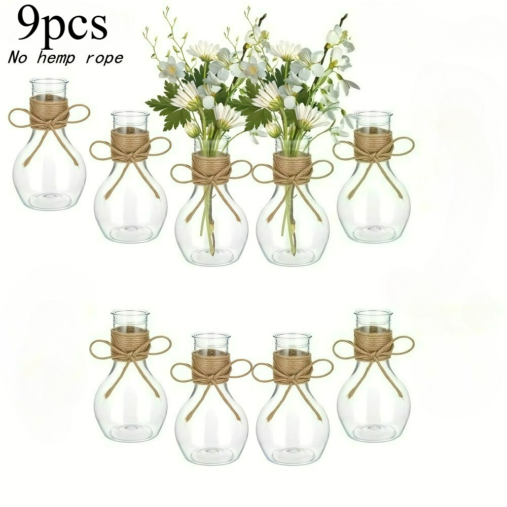 Image of 9pcs Transparent Mini Bulb Plastic Vases, Round Tube Vases, Lightweight And Easy To , Durable Material, Creative Floral Arrangement Container, Table Centerpiece For Weddings And Home Decor
