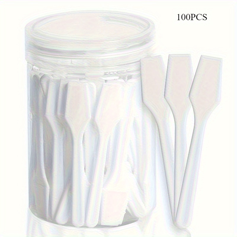TEMU 100 Mini Cosmetic Scrapers - Small Plastic Applicators For Makeup, Creams & Handicrafts - Mini Applicators For Mixing Creams, Light Beige Care